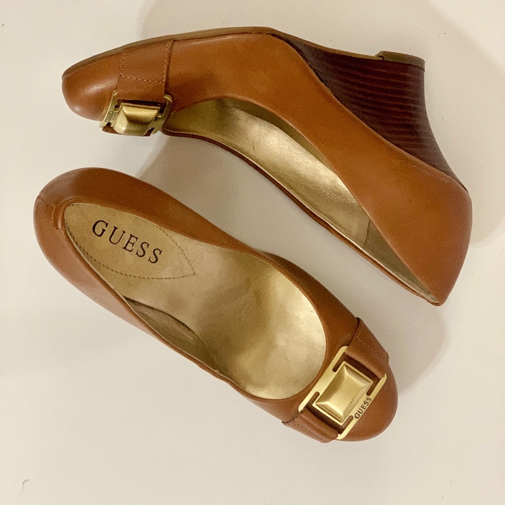 Brown Leather GUESS Wedges Size 6.5